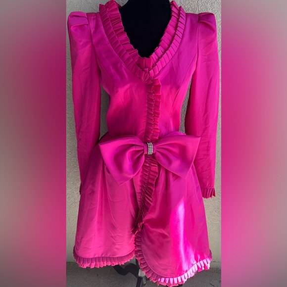 En Francais by Huey Waltzer Fuchsia Vintage 80's Cocktail Dress Sz 8 - Picture 2 of 9